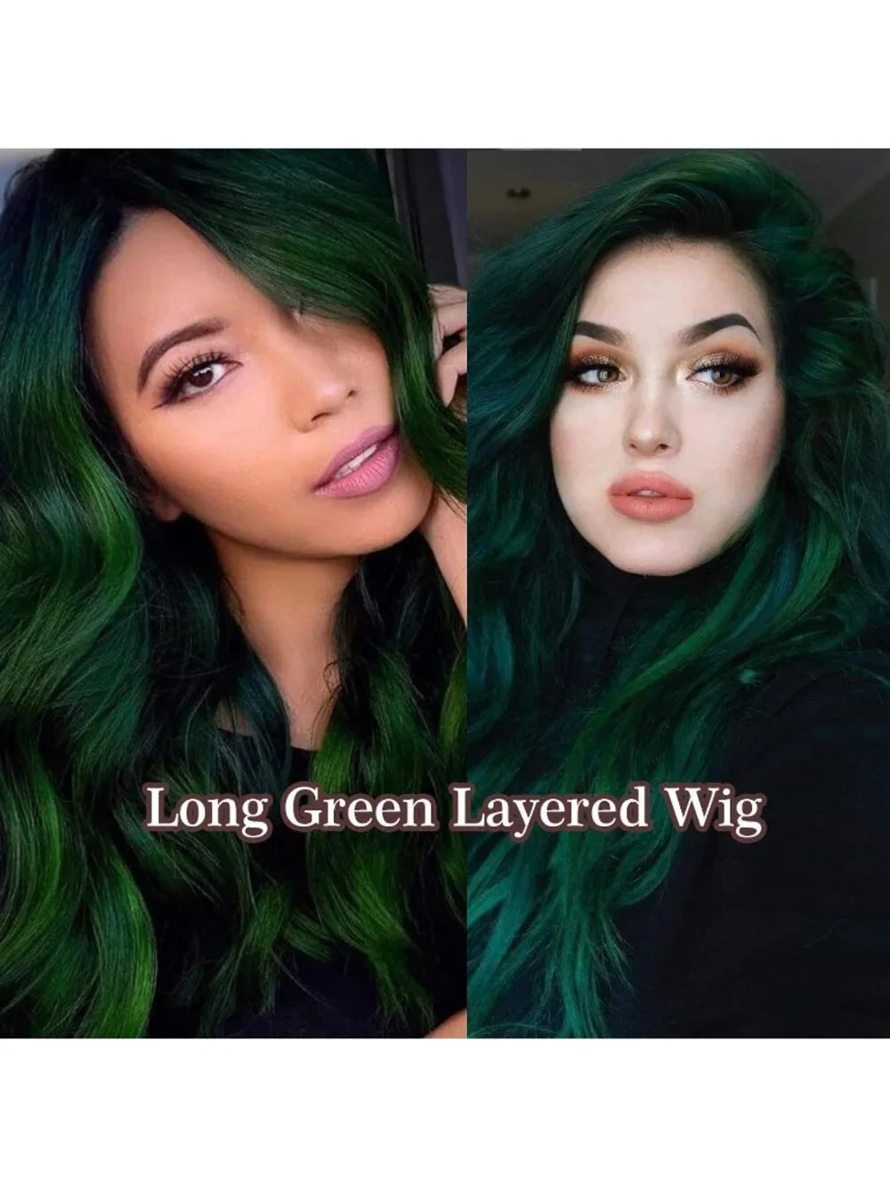 Women's Green Long Blonde Wavy Synthetic Platinum Layered Classic Wigs